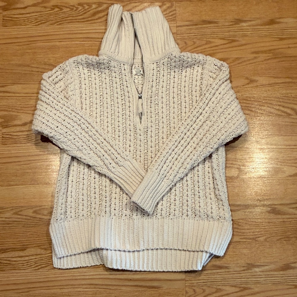 Aerie Cream Knit Zip-Up Sweater